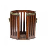 AN ENGLISH BRASS MOUNTED MAHOGANY PLATE BUCKET, 19TH/EARLY 20TH C octagonal with pierced sides and