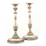 A PAIR OF SHEFFIELD PLATE NEO CLASSICAL CANDLESTICKS, C1778 29cm h, by Winter Parsons & Hall