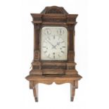 A GERMAN OAK BRACKET CLOCK, C1900 with silvered dial and subsidiary dial for regulation and CHIME/