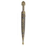 A TURKISH PARCEL GILT SILVER AND NIELLO HILTED DAGGER AND SHEATH, KINDJAL, 20TH C 40cm l ++In fine