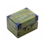AN ARTS & CRAFTS GREEN STAINED WOOD WOOD POSTAGE STAMP BOX PAINTED BY JOHN PEARSON, C1905 5.5cm w,