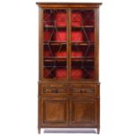 A MAHOGANY AND LINE INLAID SECRETAIRE-BOOKCASE, 19TH C fitted with adjustable shelves enclosed by