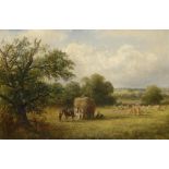 DAVID PAYNE (1843-1894) HAYMAKING signed, signed again, inscribed with the title Harvest Time and