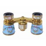 A PAIR OF FRENCH GILTMETAL, ENAMEL AND MOTHER OF PEARL MOUNTED OPERA GLASSES, EARLY 20TH C