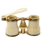 A PAIR OF FRENCH VARI COLOURED GILTMETAL AND IVORY OPERA GLASSES, C1870 marked L'INGR. CHEVALIER