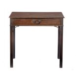 A GEORGE III MAHOGANY SIDE TABLE, C1770 the brass handle original, the drawer linings of deal,