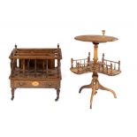 A VICTORIAN WALNUT AND BURR WALNUT VENEERED TRIPOD TABLE the round top with pivoted candle scone, on