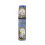 A SOUTH STAFFOFRDSHIRE ENAMEL LAVENDER BLUE GROUND BODKIN CASE AND COVER, C1780 painted in