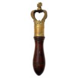 A BRASS TIPSTAFF, EARLY 19TH C with open crown finial, the collar engraved with a shield of arms,