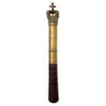A BRASS TIPSTAFF, C1820 in three sections with open crown finial, engraved Public Office Bow St [