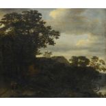 DUTCH SCHOOL, EARLY 19TH CENTURY FIGURES ON A WOODED PATH IN A MOUNTAINOUS LANDSCAPE indistinctly