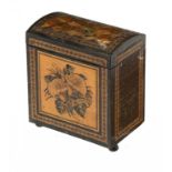 A VICTORIAN TUNBRIDGE WARE SCENT CASKET BY THOMAS BARTON, C1875 the fall front and cube parquetry