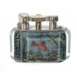 A DUNHILL CHROMIUM PLATED BRASS AND LUCITE AQUARIUM LIGHTER, MID 20TH C 7.5cm h ++Typical light wear