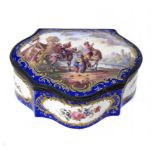 A FRENCH ENAMEL CASKET, EARLY 20TH C the lid painted in the style of Philips Wouwerman with a