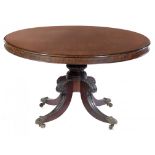 A VICTORIAN MAHOGANY BREAKFAST TABLE, C1840 the round top on acanthus carved pillar with quadruple