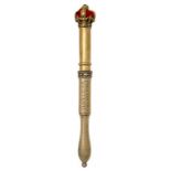 A GEORGE III BRASS TIPSTAFF with open crown finial, engraved lengthways POLICE OFFICE WHITE CHAPEL