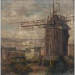 FRENCH SCHOOL, 20TH CENTURY TOWNSCAPE; WINDMILL a pair, both indistinctly inscribed verso, 18 x 18cm