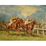 ENGLISH SCHOOL, 20TH CENTURY THE WINNING POST indistinctly signed and dated '38, oil on canvas, 35 x