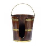 A GEORGE III BRASS BOUND MAHOGANY PLATE BUCKET with swing handle, 43cm h ++Old knocks and scratches,