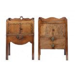 TWO GEORGE III MAHOGANY TRAY TOP NIGHT TABLES, EARLY 19TH C 77cm h; 47 x 55cm and smaller ++Top