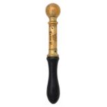 A GEORGE III BRASS TIPSTAFF the solid brass ball finial engraved with crown and inscribed lengthways