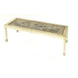 A CREAM AND GILT CHINOISERIE PAINTED LOW TABLE, 20TH C the top inset with a 19th c Chinese scroll