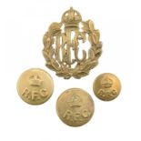 ROYAL FLYING CORPS a cap badge and three buttons (4)