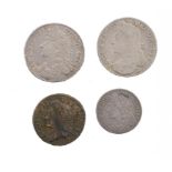 ENGLAND, MILLED SILVER James II, Halfcrowns, 1687 eks, VF, 1688 F; 1/-, 1686 F; Gunmoney, Small