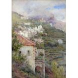 WALTER TYNDALE - A MOUNTAIN VILLAGE, WATERCOLOUR, 35.5CM X 25CM