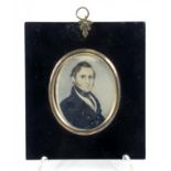 ENGLISH SCHOOL, EARLY/MID 19TH CENTURY, PORTRAIT MINIATURE OF A GENTLEMAN IN A BLUE COAT, IVORY,