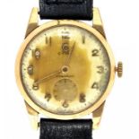 A CYMA 9CT GOLD GENTLEMAN'S WRISTWATCH, THE CASE BACK ENGRAVED WITH INSCRIPTION AND DATE 1959,