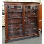 A VICTORIAN MAHOGANY BOOKCASE WITH GLAZED DOORS, 147CM W X 159CM H