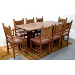 AN OAK REFECTORY TABLE 168CM X 79CM AND A SET OF EIGHT OAK DINING CHAIRS