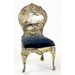 AN EDWARD VII SILVER MINIATURE CHAIR OF ORNATE DESIGN 14.5CM H LONDON 1902