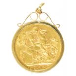 GOLD COIN. SOVEREIGN 1906 IN 9CT GOLD PENDANT, 9.6G