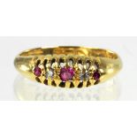 A RUBY AND DIAMOND RING IN 18CT GOLD CHESTER 1919, 2.8G