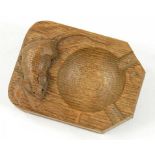 A ROBERT 'MOUSEMAN' THOMPSON CARVED OAK ASHTRAY WITH MOUSE 'SIGNATURE' 10CM W