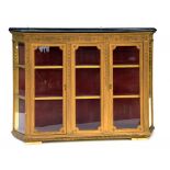 A VICTORIAN GILTWOOD SPLAY FRONTED WALL HANDING CABINET 94CM X 136CM