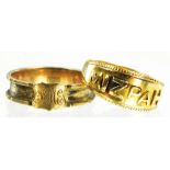 A GOLD MIZPAH RING MARKED 18CT AND A VICTORIAN GOLD MOURNING RING, 4.4G