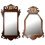 TWO WALNUT FRETTED FRAMED MIRRORS