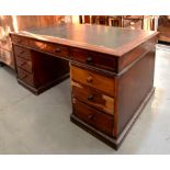 A VICTORIAN MAHOGANY PARTNERS DESK A/F 77CM X 130CM X 89CM