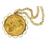 GOLD COIN. SOVEREIGN 1894M MOUNTED IN A GOLD PENDANT, 9.8G