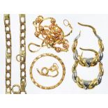 A 9CT GOLD BRACELET A PAIR OF COLOURED GOLD EARRINGS AND SEVERAL OTHER ARTICLES OF GOLD JEWELLERY,