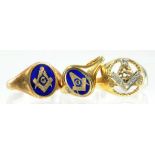 THREE GOLD AND ENAMEL OR GEM SET MASONIC SIGNET RINGS, 17.9G