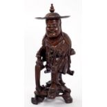 A JAPANESE CARVED ROOTWOOD FIGURE OF HOTEI WITH WHISK AND BEADS 37CM H EARLY 20TH CENTURY