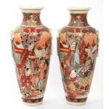 A PAIR OF JAPANESE SATSUMA VASES 47CM H EARLY 20TH CENTURY