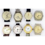 EIGHT VARIOUS VINTAGE SWISS LADY'S AND GENTLEMAN'S STAINLESS STEEL OR PLATED METAL WRISTWATCHES