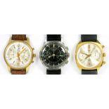 THREE SEKONDA MONVIS AND LING STAINLESS OR GOLD PLATED GENTLEMAN'S CHRONOGRAPHS