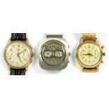 THREE BWC AUGUSTUS AND LIP STAINLESS STEEL OR GOLD PLATED GENTLEMAN'S CHRONOGRAPHS