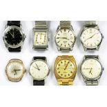 A UYLSSE NARDIN STAINLESS STEEL GENTLEMAN'S WRISTWATCH AND SEVEN OTHERS INCLUDING RECORD ROTARY